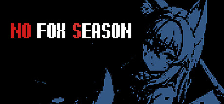 Stylised blue silhouette of the fox-girl character beside the no fox season logo