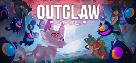 Cover art for OUTCLAW showing the cat protagonist Comet surrounded by small dark shade creatures and the game's logo, with two other characters in the background