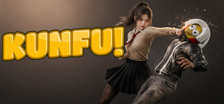 Key art showing the anime heroine striking a round, cartoonish-headed Kun enemy, with the stylized KUNFU! logo
