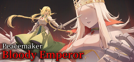 Peacemaker: Bloody Emperor title art of a princess knight in ornate armor standing before a blood-red banner