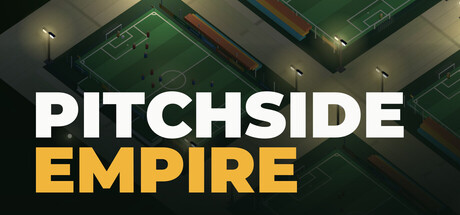 The Pitchside Empire logo over an isometric night view of four floodlit five-a-side pitches
