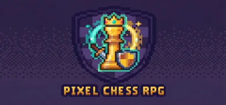 Pixel Chess Idle RPG logo, a crowned rook on a shield emblem