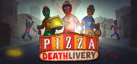 Key art showing three masked pizza delivery workers standing behind the Pizza Deathlivery logo in a foggy street