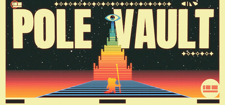 Pole Vault logo art with a stretchy newt vaulting toward a neon tower