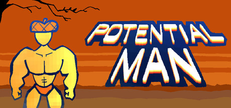 POTENTIAL MAN key art showing a muscular, acorn-headed character flexing beside the game's blocky retro-styled logo