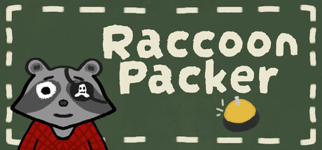 Key art showing a raccoon with an eyepatch beside the Raccoon Packer logo on a chalkboard-style background