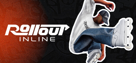 Rollout Inline key art showing a skater in a beanie and inline skates caught mid-grab jump against an orange background