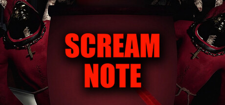 The SCREAM NOTE logo flanked by two hooded, horned monster figures in red robes