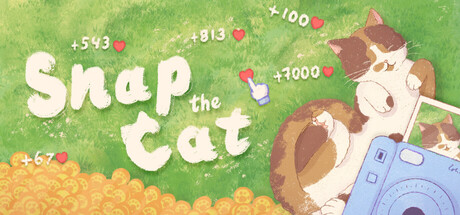 Snap the Cat key art showing a camera-toting orange cat surrounded by floating heart and coin icons