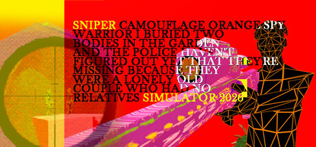 Collage-style key art with the game's full run-on title stacked in bold red and yellow text over a red background, a wireframe human silhouette, and a sniper crosshair icon