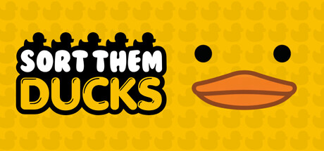 Sort Them Ducks key art: the bold title logo beside a simple smiling duck face on a yellow background patterned with tiny duck silhouettes
