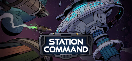 Station Command key art showing Watchpoint Station's rotating ring against a starfield, with a small ship trailing green thruster fire below it
