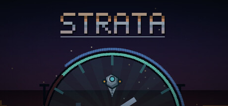 Procedurally generated STRATA logo above a glowing gauge dial against a starry sky