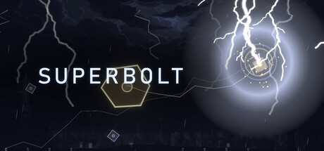 Key art for SUPERBOLT showing a bright electric bolt striking through a dark cosmic scene