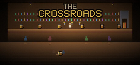 Key art for The Crossroads showing the pixel-art tavern signage