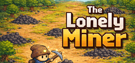 The Lonely Miner logo over a pixel-art mining island with a prospector and pickaxe