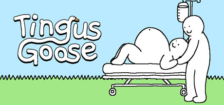 The Tingus Goose title card showing a patient in a hospital bed with a swollen, egg-like belly