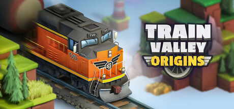 Key art for Train Valley Origins showing a cartoon orange locomotive on a curved track