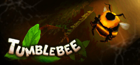 Tumblebee key art showing a bumblebee flying through a dark, leafy cave with the game's logo in a hand-drawn font