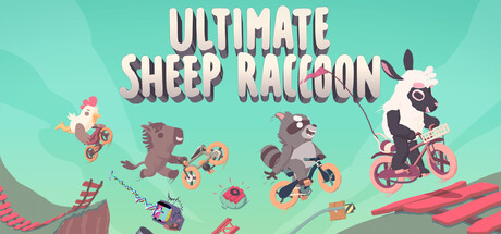 Ultimate Sheep Raccoon key art showing a chicken, boar, raccoon and sheep riding BMX bikes