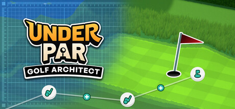 Under Par Golf Architect logo over a golf green with a flagstick and hole-design icons