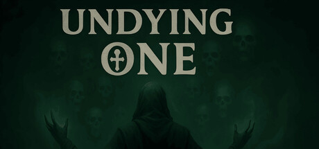The game's title text above a hooded necromancer figure raising both hands amid a field of glowing skulls on a dark green background