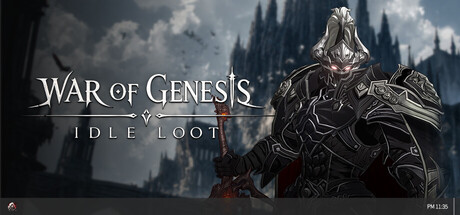 War of Genesis: Idle Loot key art showing a pale, armored knight character against a dark castle backdrop