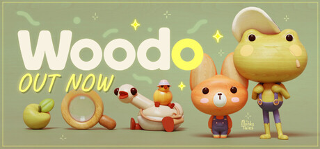 Woodo key art with Foxy, Ben, and a waddling duck family beside the Out Now logo