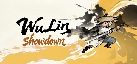WuLin Showdown key art showing a sword-wielding wuxia swordsman in a dynamic pose against a brushstroke-style gold and black background