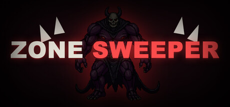 Zone Sweeper logo art with a horned demon boss looming behind the title