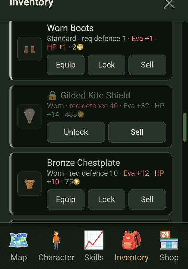 Inventory with equipment