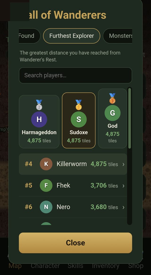 Hall of Wanderers leaderboard